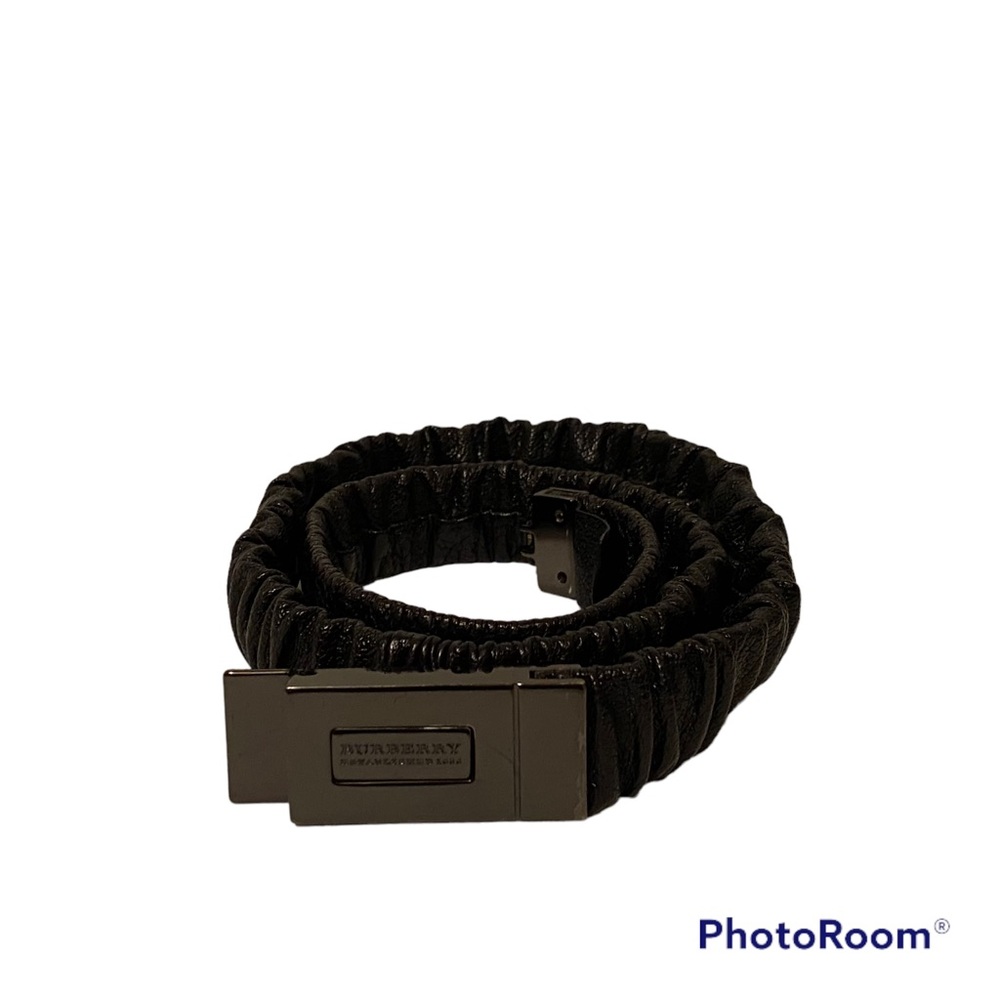 BURBERRY BELT BLACK LEATHER PUCKERED STRETCH GUNMETAL BUCKLE ITALY SIZE 36